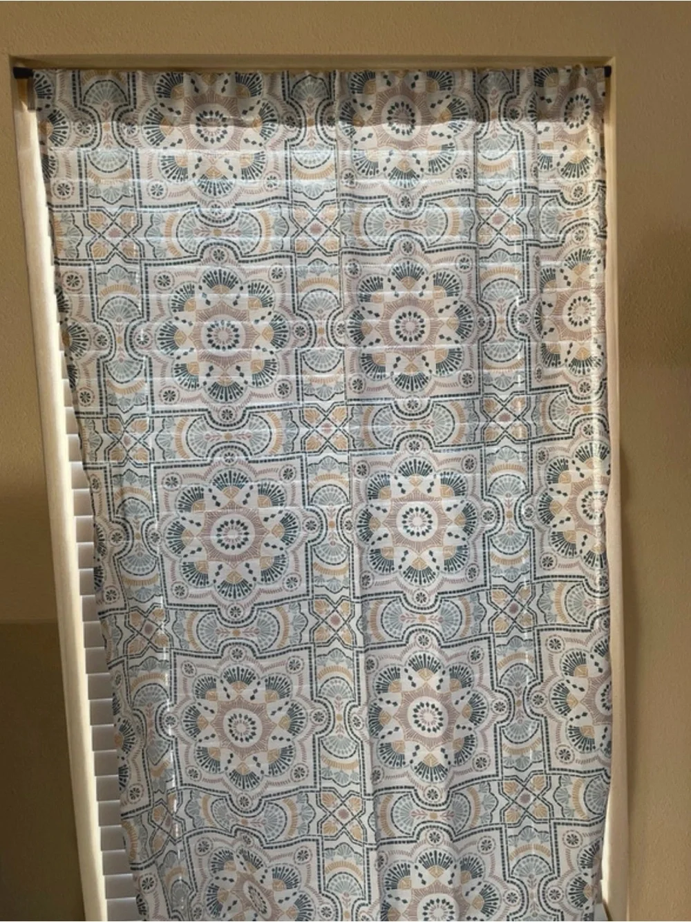 Printed Medallion Window Curtain Panel - Neutral Blue & Gold